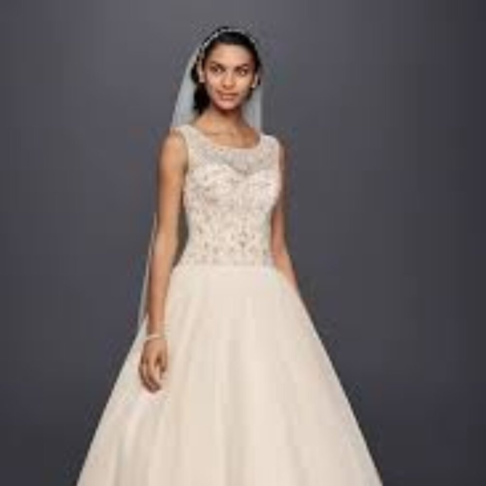 Oleg Cassini Ball Gown Wedding Dress with Beading - Ivory/Cream (Size 8)